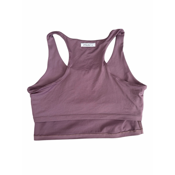 Laslulu Purple Ribbed Crop Tank - High Neck Workout Top - Size Large - Picture 4 of 7